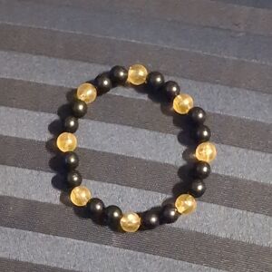 Handmade Black and Orange Beaded Bracelet